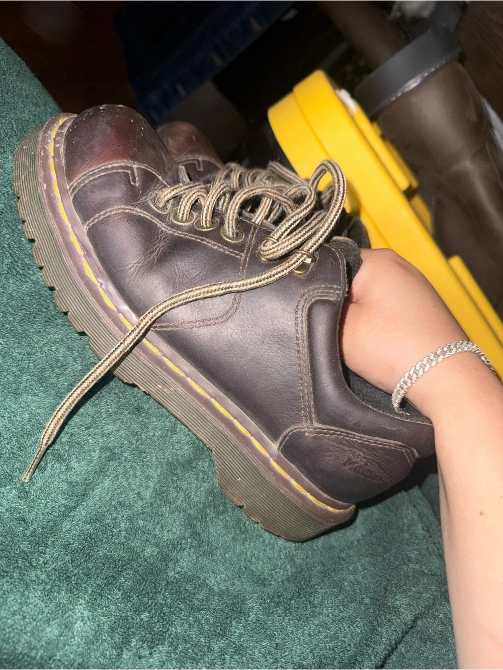 Timberland PRO Dark Brown Leather Lace-Up Oxfords with Yellow Stitching